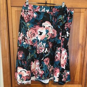 Dia & Co Green Pink Floral Midi Skirt Plus 4X NWT Stretch Waist A‑Line